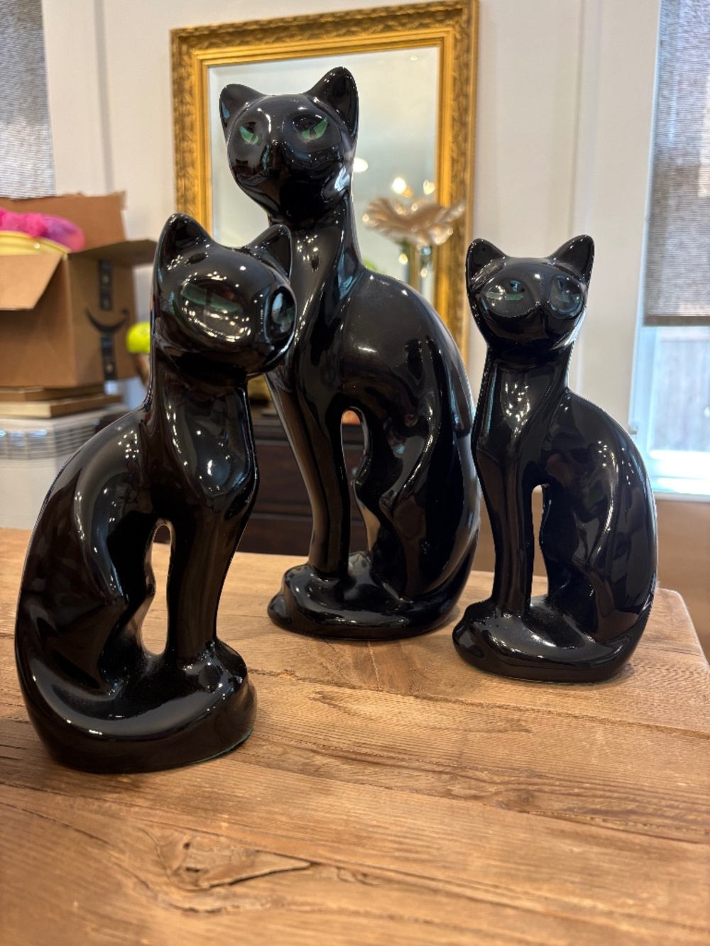 vintage Mid-Century Modern (MCM) Artmark black ceramic cat figurines